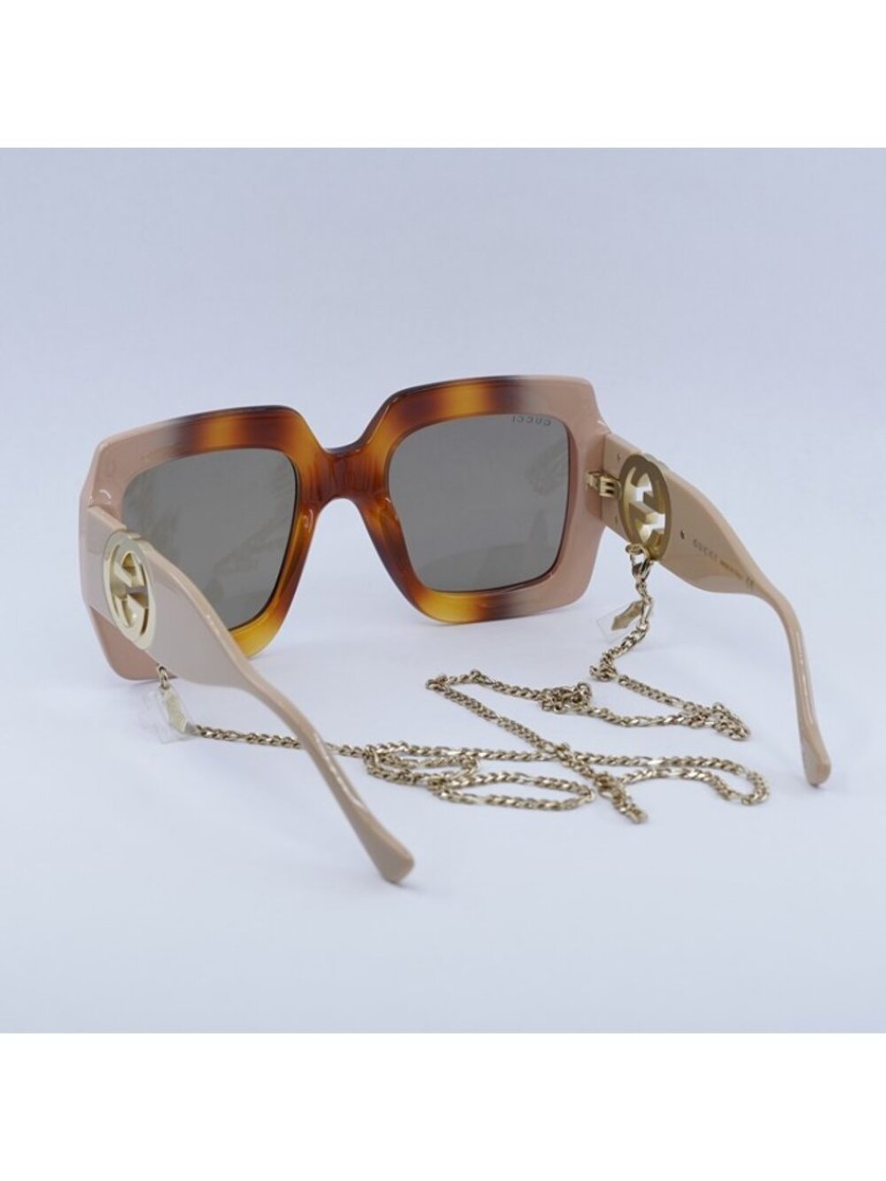 Gucci GG1022S 003 Sunglasses Shiny Havana Gradient Ivory Square Frame - Picture 10 of 12